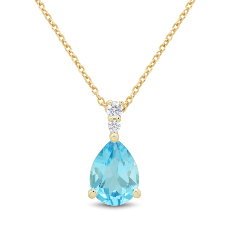 Main Image 1 of Pear-Shaped Swiss Blue Topaz and White Lab-Created Sapphire Drop Pendant in 10K Gold