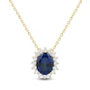 Thumbnail Image 1 of Oval Blue Lab-Created Sapphire and 1/3 CT. T.W. Certified Lab-Grown Diamond Sunburst Frame Pendant in 10K Gold