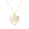 Thumbnail Image 1 of Pink and White Lab-Created Sapphire "15" Heart with Flower Pendant in 10K Tri-Tone Gold