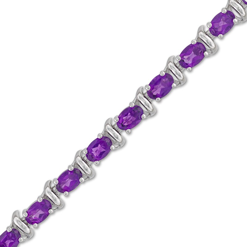 Main Image 1 of Oval Amethyst Alternating Bracelet in Sterling Silver - 7.25&quot;
