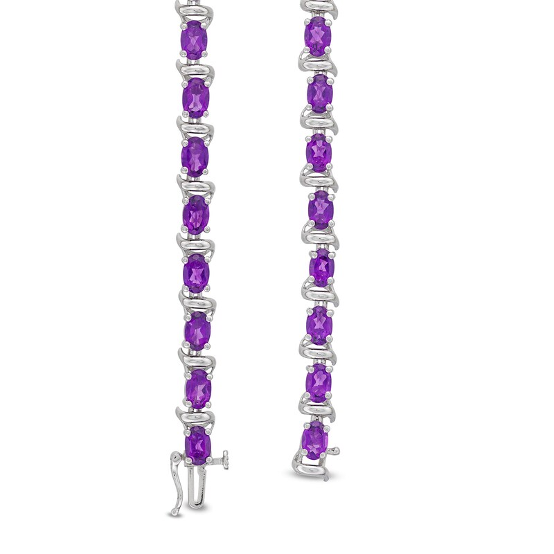 Main Image 3 of Oval Amethyst Alternating Bracelet in Sterling Silver - 7.25&quot;