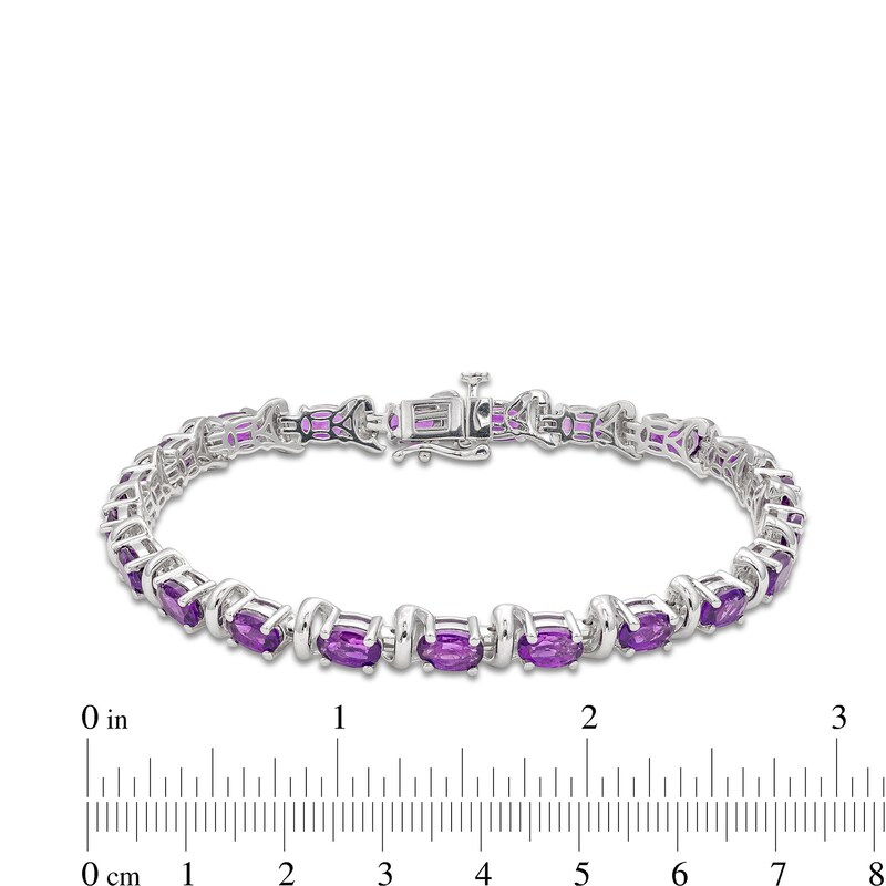 Main Image 4 of Oval Amethyst Alternating Bracelet in Sterling Silver - 7.25&quot;
