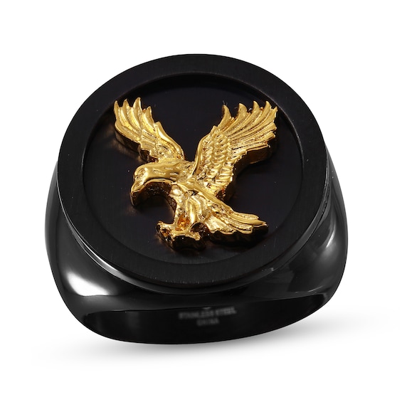Eagle Signet Ring in Stainless Steel with Black and Yellow Ion Plate