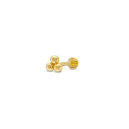 Polished Three-Bead Tube Cartilage Single Stud Earring in 14K Gold