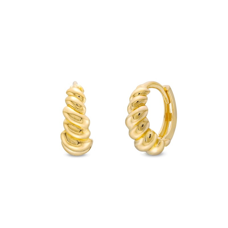 Main Image 1 of Ribbed Twist Huggie Hoop Earrings in 14K Gold