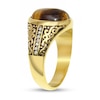 Thumbnail Image 1 of Oval Lab-Created Tiger's Eye and 1/10 CT. T.W. Black Diamond Signet Ring in Stainless Steel with Yellow Ion Plate
