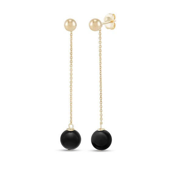 8.0mm Onyx Ball Chain Drop Earrings in 14K Gold