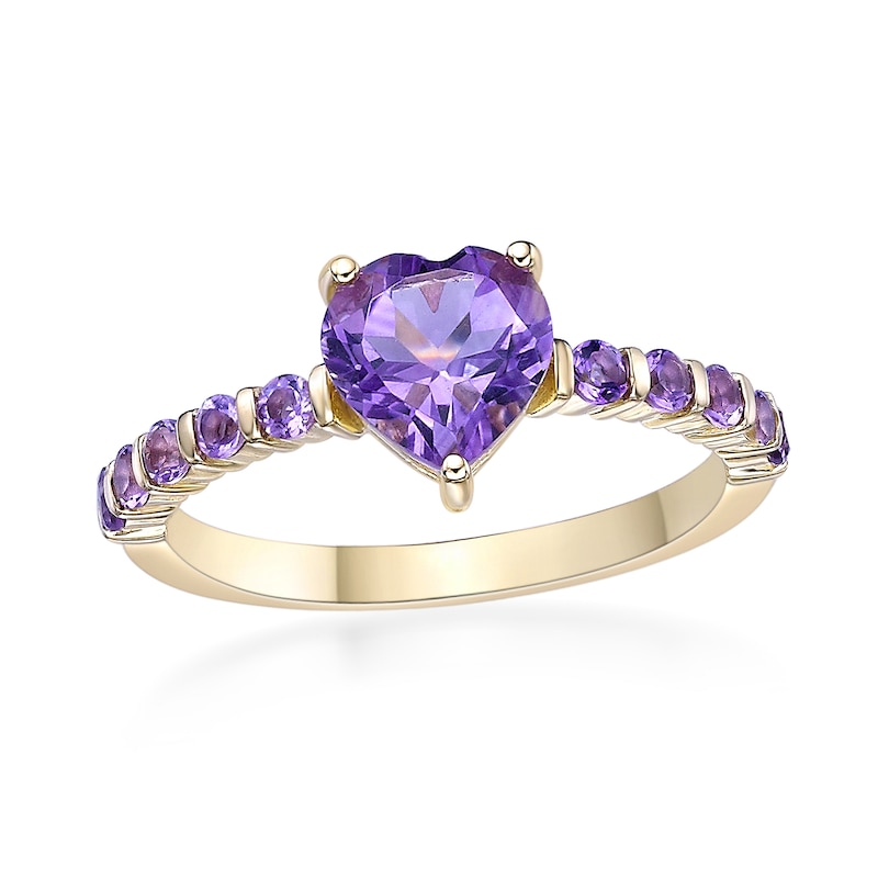 Main Image 1 of 7.0mm Heart-Shaped and Round Amethyst Ring in Sterling Silver with 14K Gold Plate