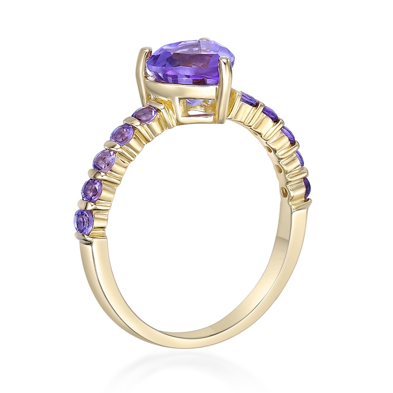 Main Image 2 of 7.0mm Heart-Shaped and Round Amethyst Ring in Sterling Silver with 14K Gold Plate