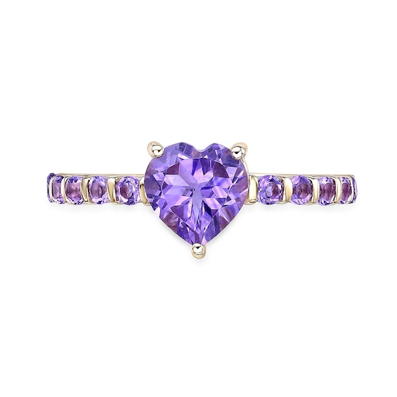 7.0mm Heart-Shaped and Round Amethyst Ring in Sterling Silver with 14K Gold Plate