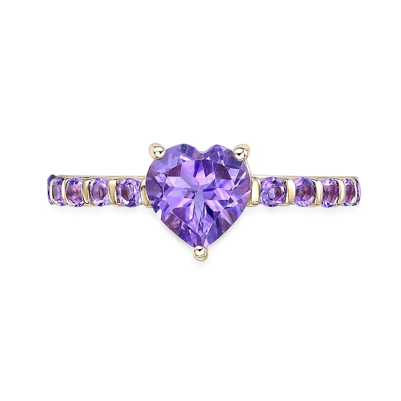 Main Image 3 of 7.0mm Heart-Shaped and Round Amethyst Ring in Sterling Silver with 14K Gold Plate