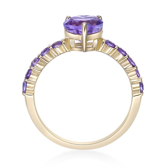 7.0mm Heart-Shaped and Round Amethyst Ring in Sterling Silver with 14K Gold Plate
