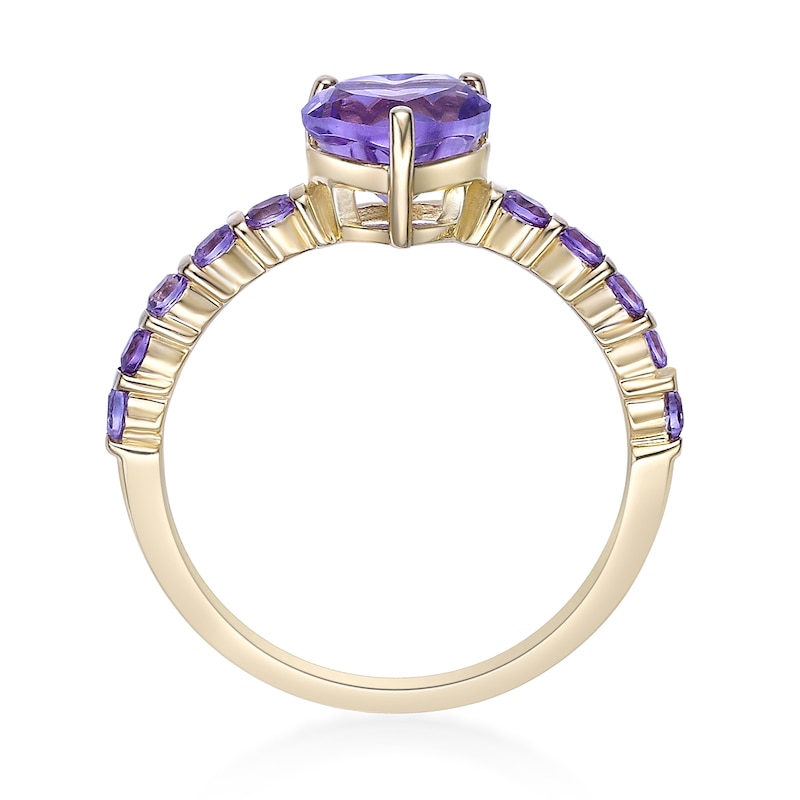 Main Image 4 of 7.0mm Heart-Shaped and Round Amethyst Ring in Sterling Silver with 14K Gold Plate