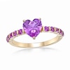 Thumbnail Image 1 of 7.0mm Heart-Shaped and Round Pink Lab-Created Sapphire Ring in Sterling Silver with 14K Gold Plate