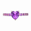 Thumbnail Image 3 of 7.0mm Heart-Shaped and Round Pink Lab-Created Sapphire Ring in Sterling Silver with 14K Gold Plate