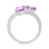 Thumbnail Image 3 of Oval Lab-Created Birthstone Bypass Open Shank Ring in Sterling Silver (3 Stones)