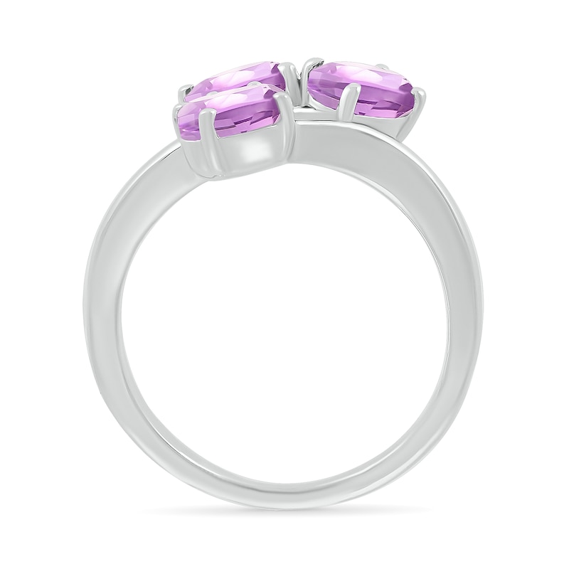 Main Image 3 of Oval Lab-Created Birthstone Bypass Open Shank Ring in Sterling Silver (3 Stones)