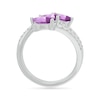 Thumbnail Image 3 of Pear-Shaped Lab-Created Birthstone and White Lab-Created Sapphire Bypass Open Shank Ring in Sterling Silver (3 Stones)