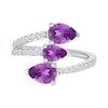 Thumbnail Image 4 of Pear-Shaped Lab-Created Birthstone and White Lab-Created Sapphire Bypass Open Shank Ring in Sterling Silver (3 Stones)