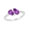Thumbnail Image 1 of Pear-Shaped Lab-Created Birthstone and White Lab-Created Sapphire Toi et Moi Ring in Sterling Silver (2 Stones)