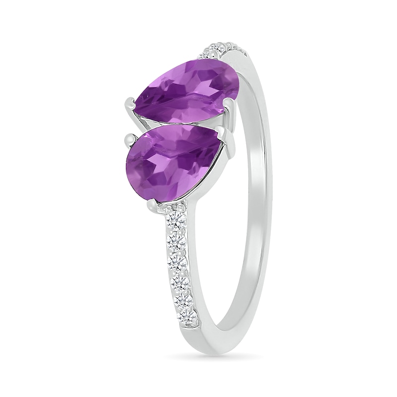 Main Image 2 of Pear-Shaped Lab-Created Birthstone and White Lab-Created Sapphire Toi et Moi Ring in Sterling Silver (2 Stones)