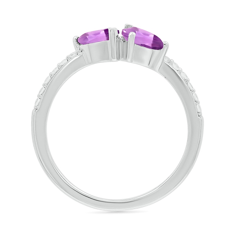 Main Image 3 of Pear-Shaped Lab-Created Birthstone and White Lab-Created Sapphire Toi et Moi Ring in Sterling Silver (2 Stones)