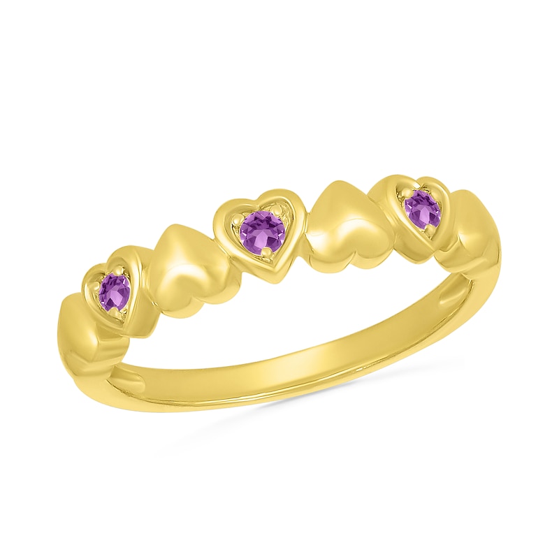 Main Image 1 of Lab-Created Birthstone Alternating Heart Ring in 10K Gold (3 Stones)
