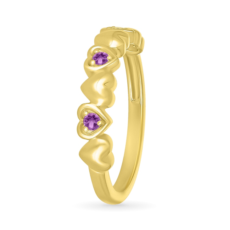 Main Image 2 of Lab-Created Birthstone Alternating Heart Ring in 10K Gold (3 Stones)