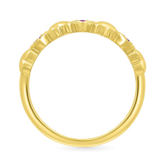 Lab-Created Birthstone Alternating Heart Ring in 10K Gold (3 Stones)