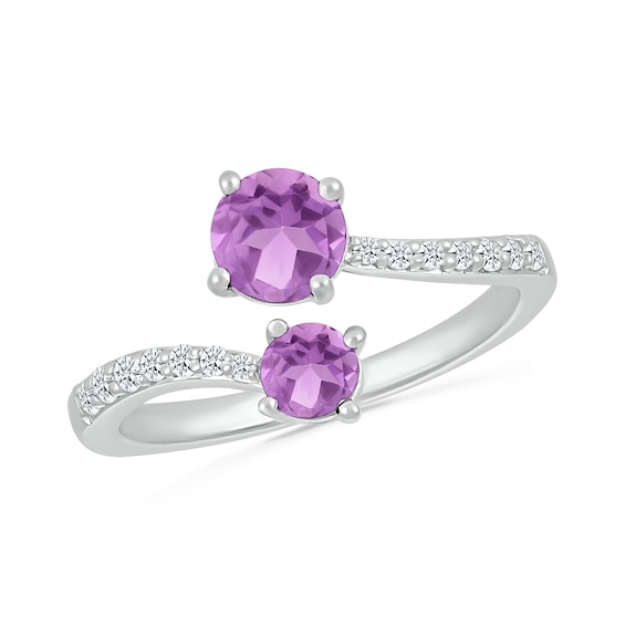 Lab-Created Birthstone and White Lab-Created Sapphire Toi et Moi Bypass Wrap Ring in Sterling Silver (2 Stones)