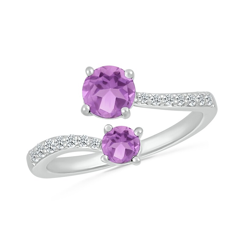 Main Image 1 of Lab-Created Birthstone and White Lab-Created Sapphire Toi et Moi Bypass Wrap Ring in Sterling Silver (2 Stones)
