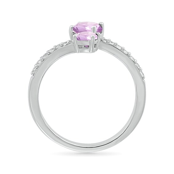 Lab-Created Birthstone and White Lab-Created Sapphire Toi et Moi Bypass Wrap Ring in Sterling Silver (2 Stones)