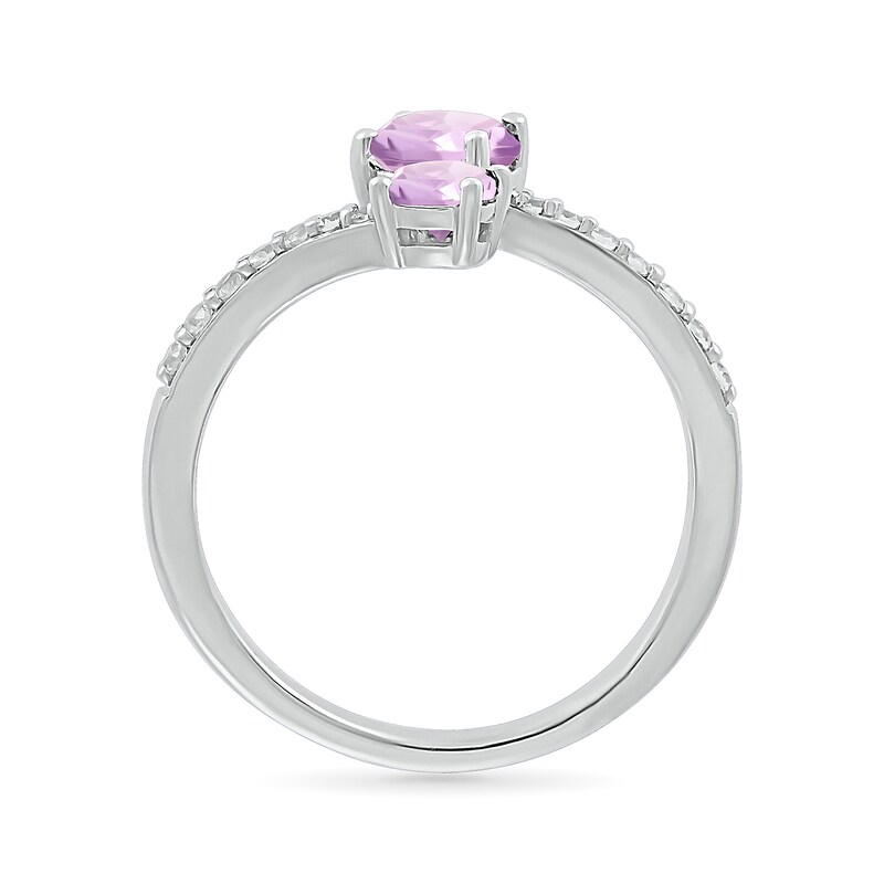 Main Image 2 of Lab-Created Birthstone and White Lab-Created Sapphire Toi et Moi Bypass Wrap Ring in Sterling Silver (2 Stones)