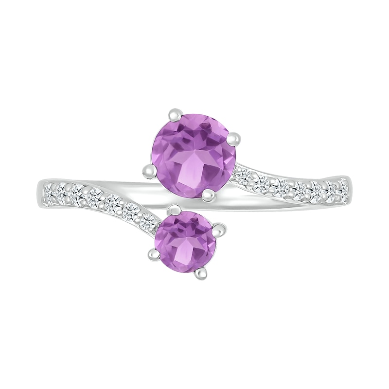Main Image 3 of Lab-Created Birthstone and White Lab-Created Sapphire Toi et Moi Bypass Wrap Ring in Sterling Silver (2 Stones)