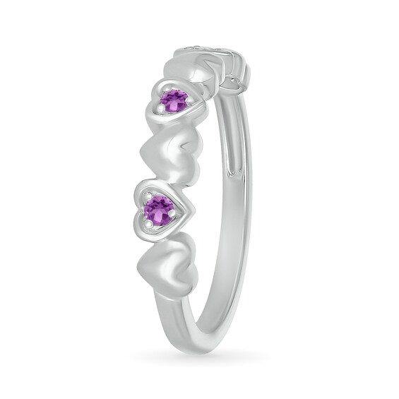 Lab-Created Birthstone Alternating Heart Ring in Sterling Silver (3 Stones)
