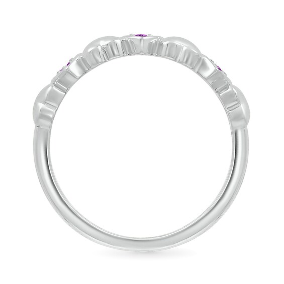 Lab-Created Birthstone Alternating Heart Ring in Sterling Silver (3 Stones)