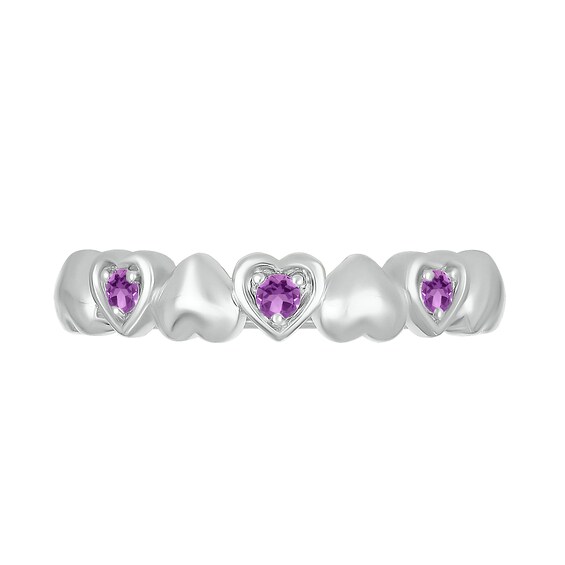 Lab-Created Birthstone Alternating Heart Ring in Sterling Silver (3 Stones)