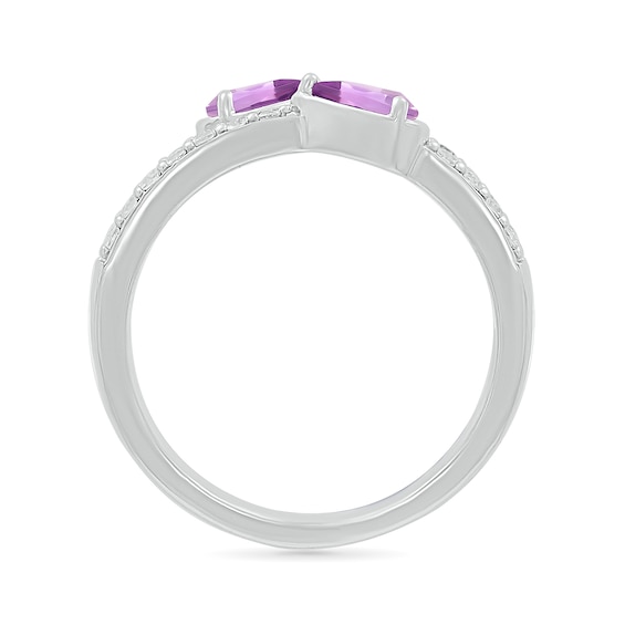 Pear-Shaped Lab-Created Birthstone and White Lab-Created Sapphire Double Open Shank Ring in Sterling Silver (2 Stones)