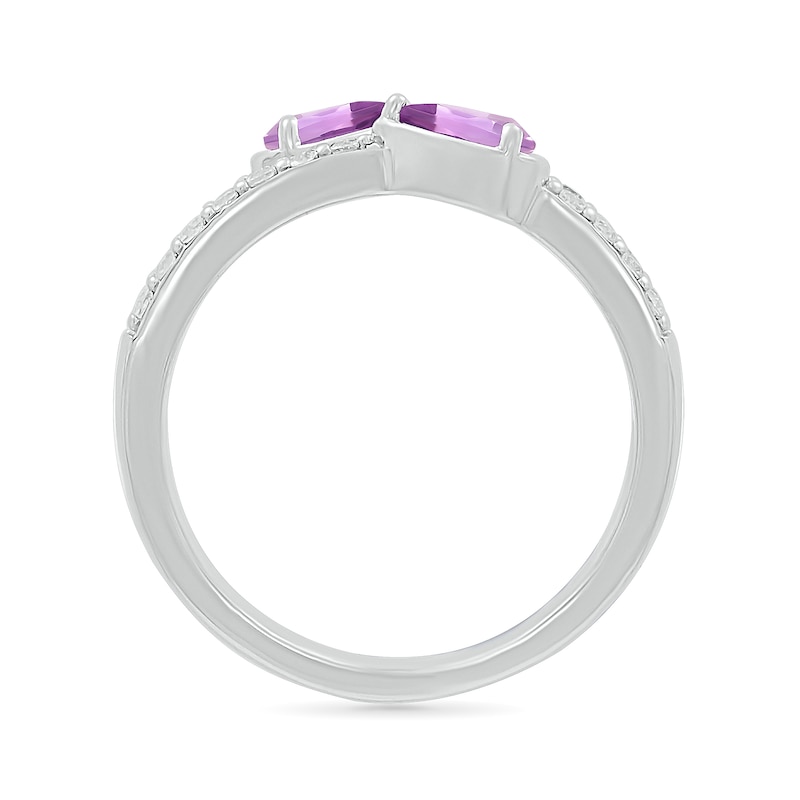Main Image 3 of Pear-Shaped Lab-Created Birthstone and White Lab-Created Sapphire Double Open Shank Ring in Sterling Silver (2 Stones)