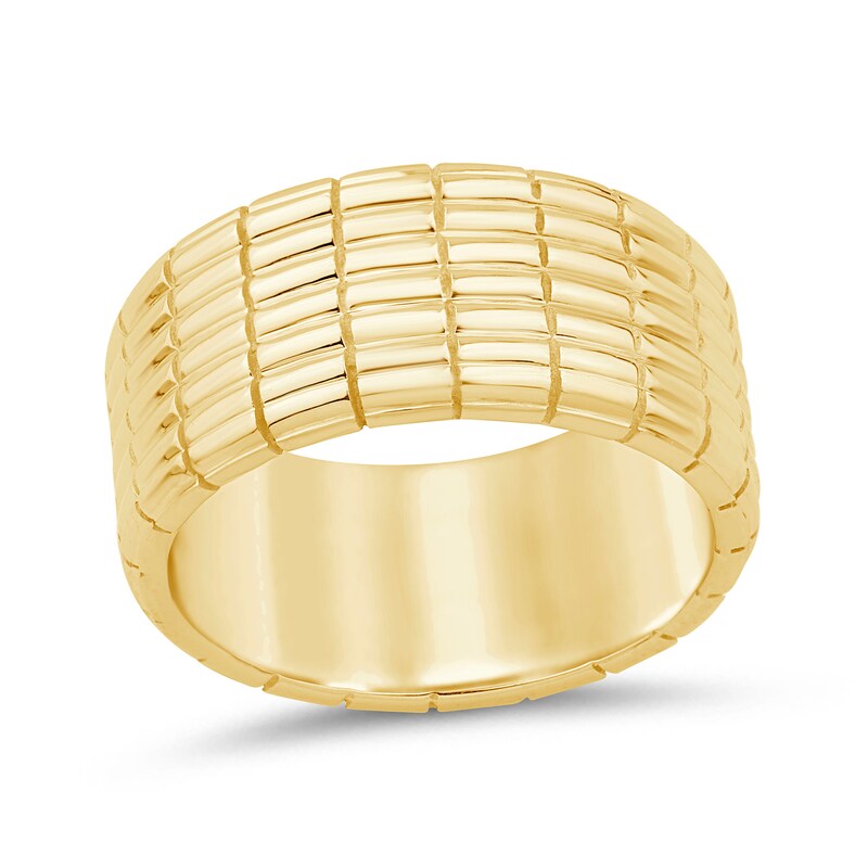 Main Image 1 of Wide Grid-Patterned Ring in Sterling Silver with 14K Gold Plate