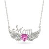 Thumbnail Image 1 of 6.0mm Heart-Shaped Pink Lab-Created Sapphire and 1/20 CT. T.W. Diamond "Mom" Angel Wings Necklace in Sterling Silver