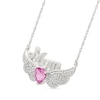 Thumbnail Image 2 of 6.0mm Heart-Shaped Pink Lab-Created Sapphire and 1/20 CT. T.W. Diamond "Mom" Angel Wings Necklace in Sterling Silver