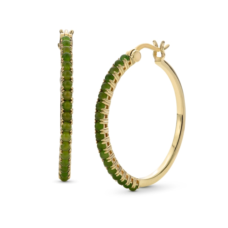 Main Image 1 of Jade Hoop Earrings in Sterling Silver with 18K Gold Plate