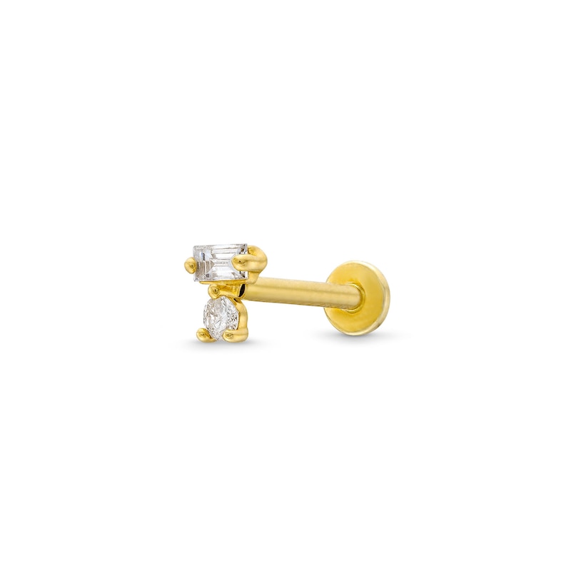 Main Image 1 of 1/20 CT. T.W. Baguette and Round Diamond Tube Cartilage Single Stud Earring in 14K Gold