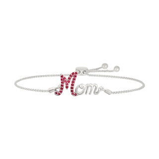 Lab-Created Ruby "Mom" Bolo Bracelet in Sterling Silver - 9"