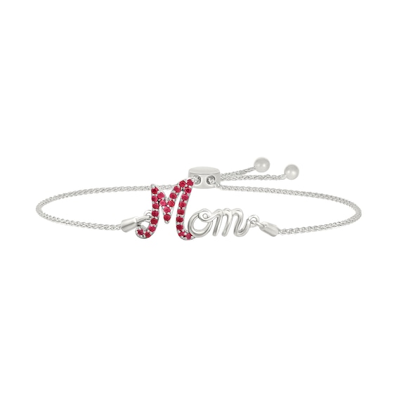 Lab-Created Ruby Mom Bolo Bracelet in Sterling Silver - 9"