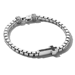 Vera Wang Men 1/4 CT. T.W. Black Diamond Sideways Cross Box Chain Bracelet in Sterling Silver - 8.5"