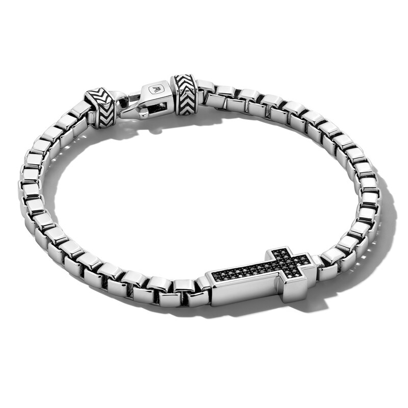 Main Image 1 of Vera Wang Men 1/4 CT. T.W. Black Diamond Sideways Cross Box Chain Bracelet in Sterling Silver - 8.5"