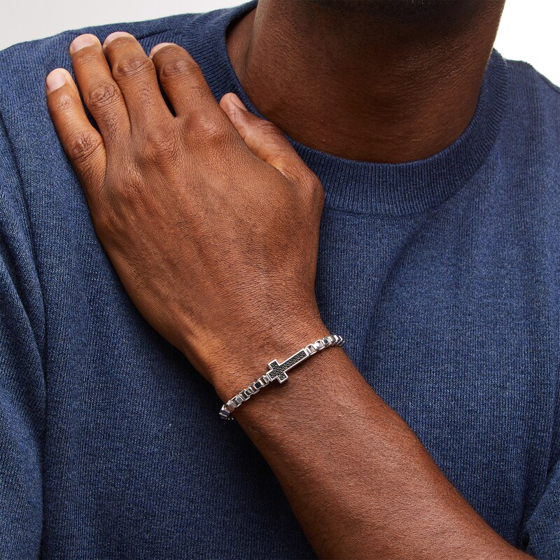 Main Image 2 of Vera Wang Men 1/4 CT. T.W. Black Diamond Sideways Cross Box Chain Bracelet in Sterling Silver - 8.5"