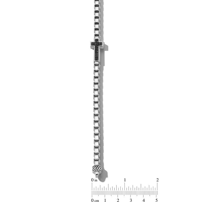 Main Image 3 of Vera Wang Men 1/4 CT. T.W. Black Diamond Sideways Cross Box Chain Bracelet in Sterling Silver - 8.5"